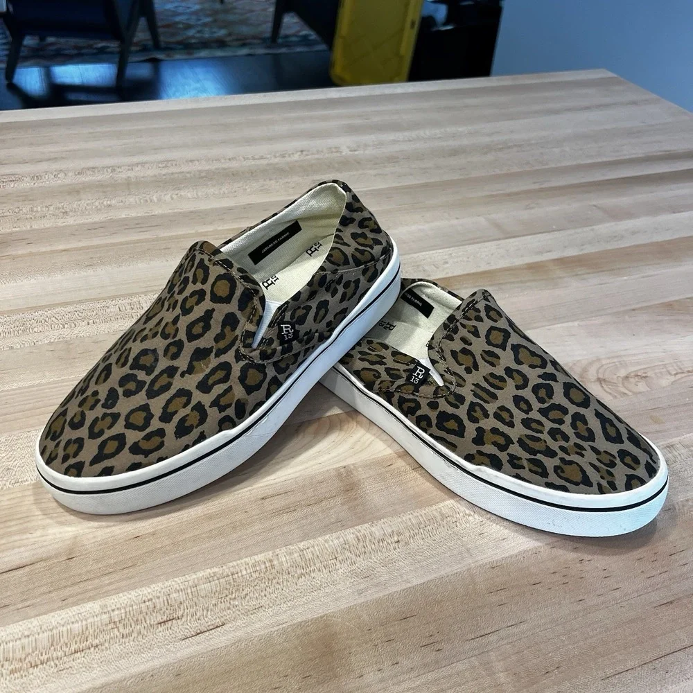 R13 Cheetah Print Canvas Slip-On Sneakers Women's Size 9, Men's 7, Bag Included